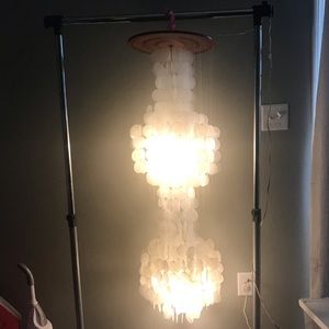 1970’s Cadiz shell chandelier hanging 2 tier lamp
